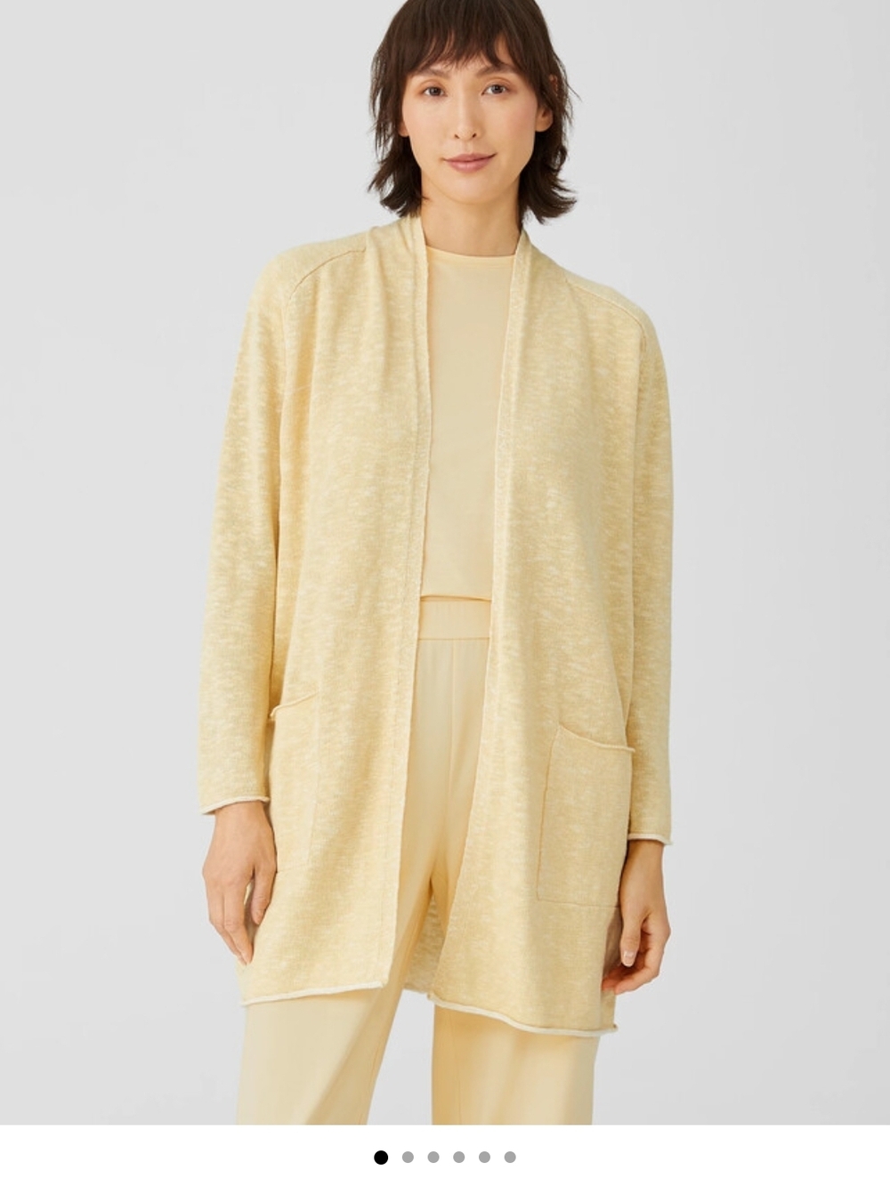 Eileen Fisher Organic Cotton Linen Slub Long Cardigan Easy Fit Thigh Length NWOT